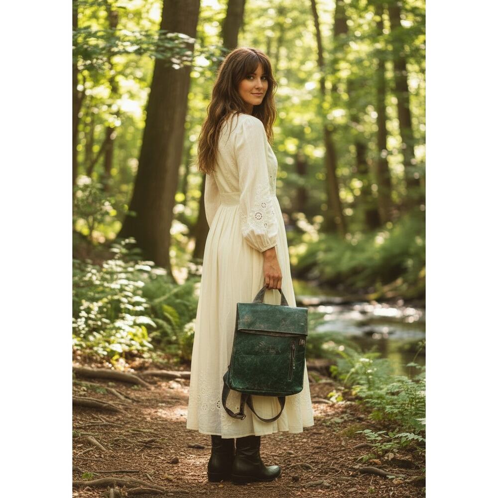 Bed Stu Howie Leather Backpack Distressed Green Laptop Travel Bag Handmade - Picture 9 of 12